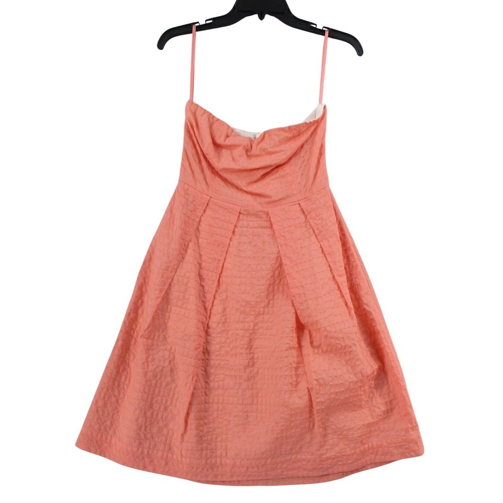 J.Crew Coral Pink Textured Fit and Flare Dress Sleeveless Pleated Skirt Size 8